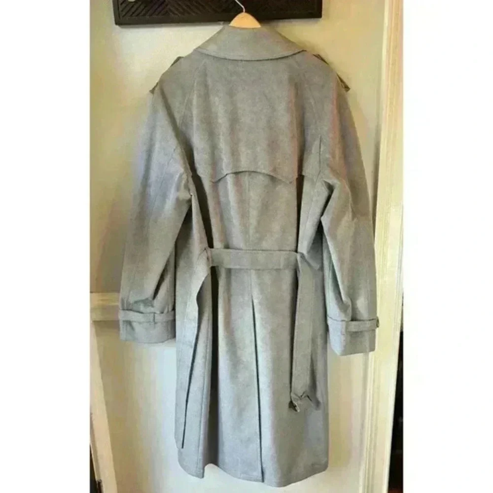 Jeffrey Bank‎ for Lakeland Alcantara Grey Suede Trench Coat 46L Vintage 1990